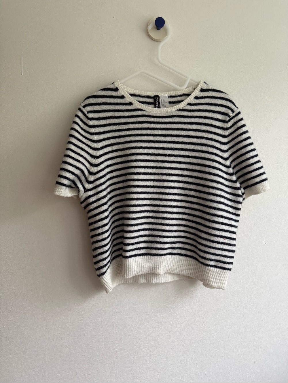 H&M Black & White Striped Short-Sleeve Knit Top